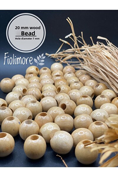 Fiolimore خرز خشبي مطلي 20 ملم (50 جرام 23 قطعة) قطر الفتحة العريضة 7 ملم حقي...