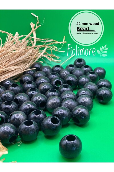 Fiolimore 22 ملم خرز خشبي أسود (50 جرام 13 قطعة) قطر الفتحة العريضة 8 ملم حقي...