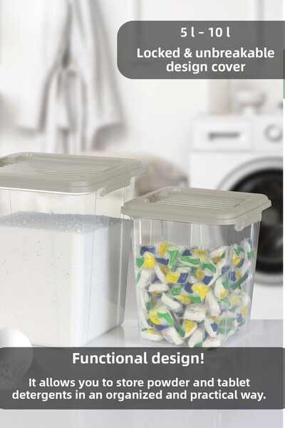 MOİ Set of 2 5-10L Locking Lid Storage Box Detergent Container - Flour Grain Food Storage Container Organizer Box