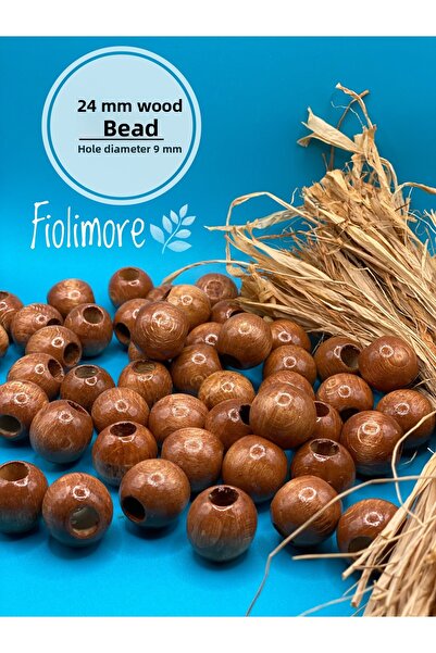 Fiolimore 24 ملم خرز خشبي من خشب البندق البني (13 قطعة) حقيبة مكرامية مستديرة...