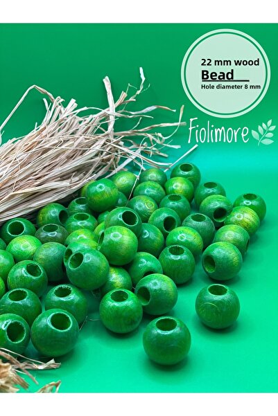 Fiolimore 22 мм зелени дървени мъниста (50 г, 13 броя) с голям диаметър на от...