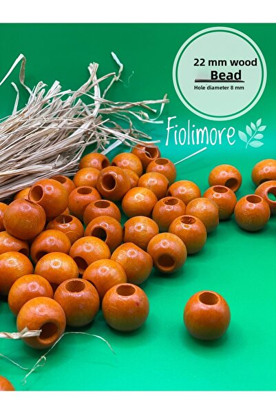 Fiolimore خرز خشبي برتقالي 22 ملم (50 جرام 14 قطعة) قطر الفتحة العريضة 8 ملم ...