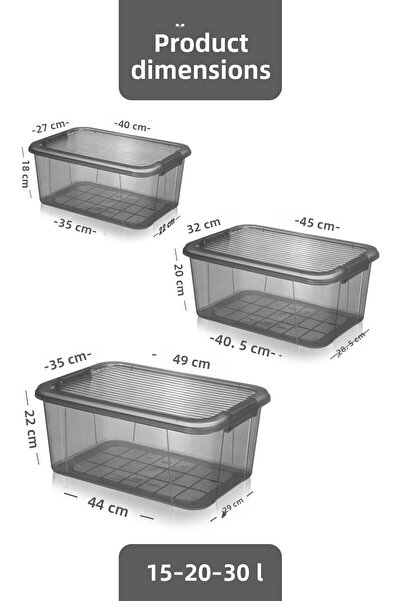 MOİ 3-Piece 15-20-30 L Multi-Purpose Storage Container Set - Lockable Lid Bathroom Kitchen Organizer Storage Box