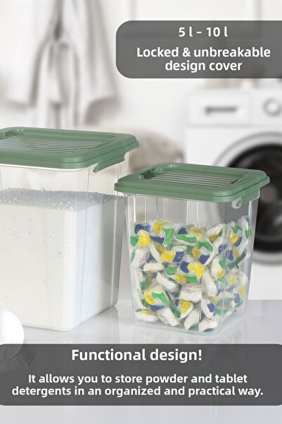 MOİ Set of 2 5-10L Locking Lid Storage Box Detergent Container - Flour Grain Food Storage Container Organizer Box