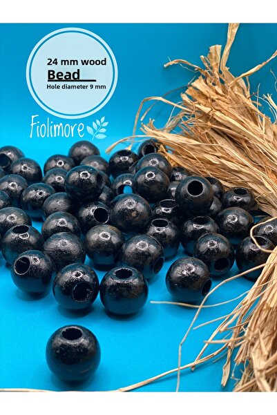 Fiolimore 24 ملم خرز خشبي أسود (13 قطعة) حقيبة مكرامية مستديرة تصميم خرز خشبي...