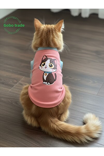 Gobo Candy Pink Color Cat and Dog Outfit Dress Black Cat Printed Xsmall/Xs/Size 0