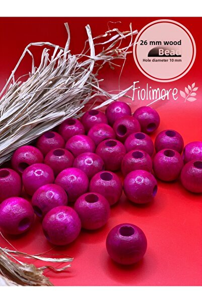 Fiolimore 26 мм фуксия розови дървени мъниста (10 броя) кръгли за дизайн на м...