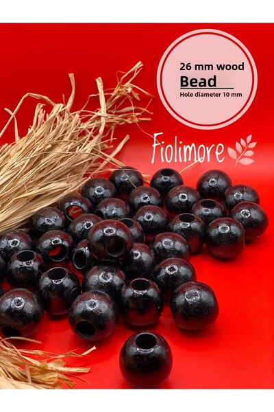 Fiolimore Mărgele din lemn negru de 26 mm (10 bucăți) rotunde pentru design d...
