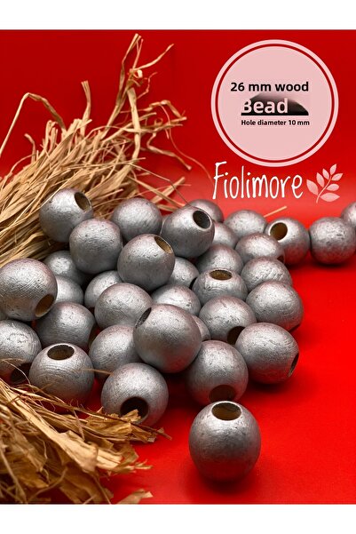 Fiolimore 26 ملم خرز خشبي رمادي فضي (10 قطع) حقيبة مكرامية مستديرة تصميم خرز ...