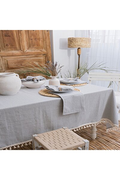 NDC HOME Gray Piti Square Tablecloth with 6 Napkins
