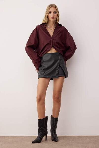 Trendyol Collection Black Faux Leather Mini Shorts Skirt Shorts & Bermuda Twoaw26Sr00036