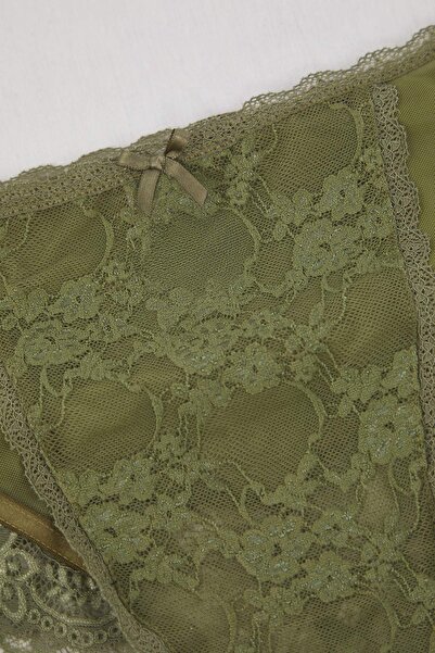 Trendyol Curve Khaki Lace Plus Size Panties Tbbaw26Cm00000