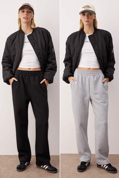 Trendyol Collection Μαύρο-Γκρι Μελανζέ 2 Πακέτο Πλεκτό Φούτερ TWOAW26EA00013