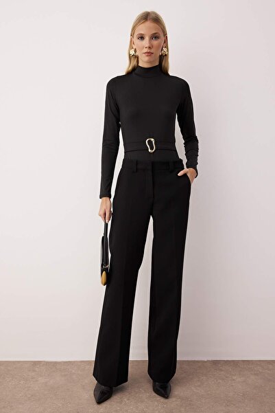 Trendyol Collection Black Fitted/Slim Fit Accessory Detailed Snap Fastener Stretchy Knitted Bodysuit Twoaw26Bd00006