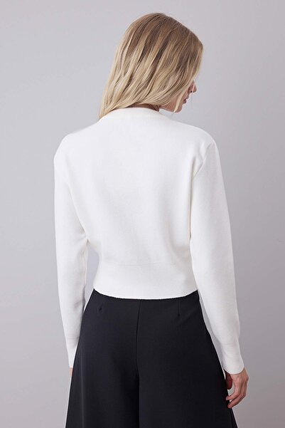 Trendyol Collection Ecru Premium Yarn/Special Yarn Crop Rose Button Jacket Look Knitwear Cardigan Twoaw25Hi00110