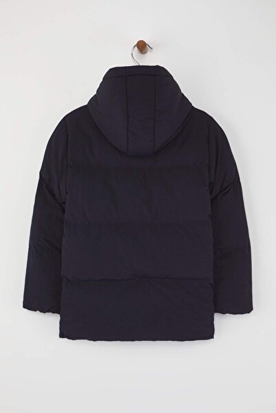 TRENDYOLKIDS Navy Blue Plain/Basic Thick Hooded Regular Unisex Children's Coat Tkdaw26Mo00014