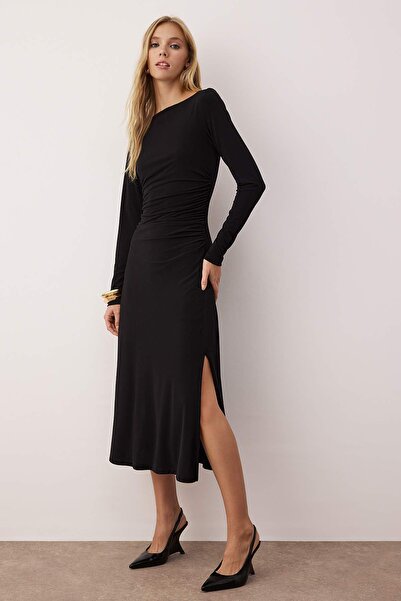 Trendyol Collection Black A-Line Lace Back Detail Stretchy Maxi Knitted Dress Twoaw26El00227