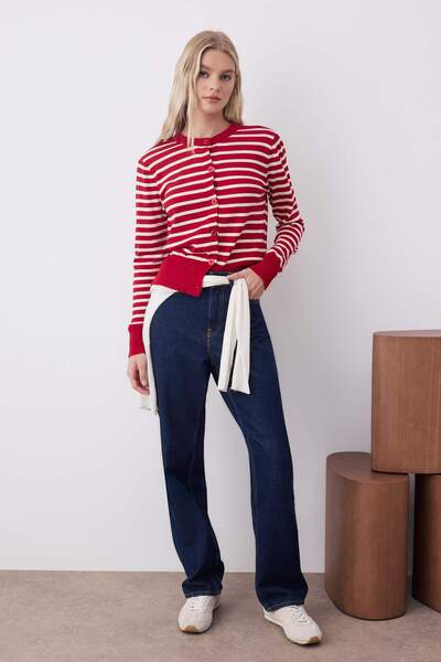 Trendyol Collection Red Cotton Blend Basic Knitwear Cardigan Twoaw26Hi00187