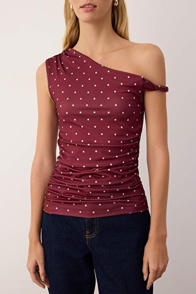 Trendyol Collection Multicolored Punatiye Printed Fitted/Skin-Fitting Stretchy Knitted Blouse Twoss25Bz00279