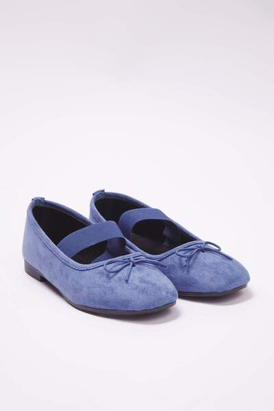 TRENDYOL SHOES Indigo Wildleder Schleife Quadratische Spitze Mary Jane Damen Ballerinas TAKSS25BE00038