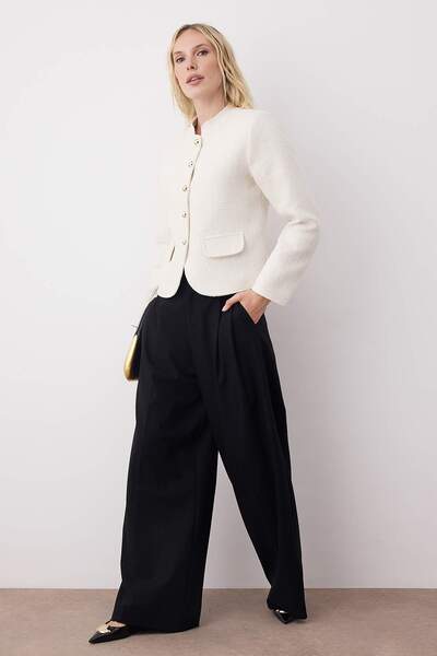 Trendyol Collection Екру сако с копчета от тъкан туид TWOAW26CE00028