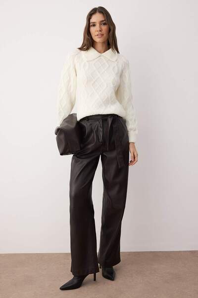 Trendyol Collection Ecru Soft Textured Knitted Patterned Knitwear Sweater Twoaw26Kz00242