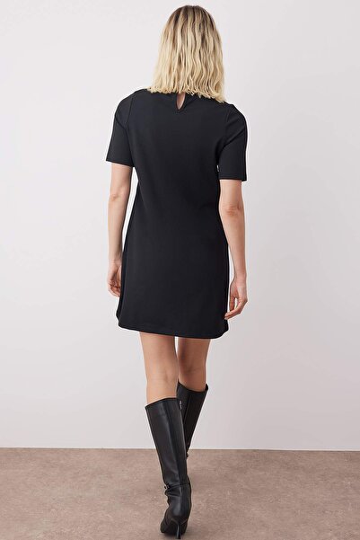 Trendyol Collection Μαύρη πόρπη με μανίκια τριών τετάρτων κοντό/μίνι πλεκτό φόρεμα TWOAW26EL00168