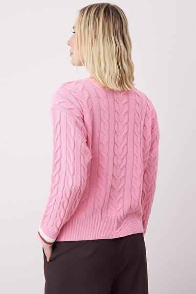 Trendyol Collection Pink Hair Braided College Themed Knitwear Sweater Twoaw26Kz00153