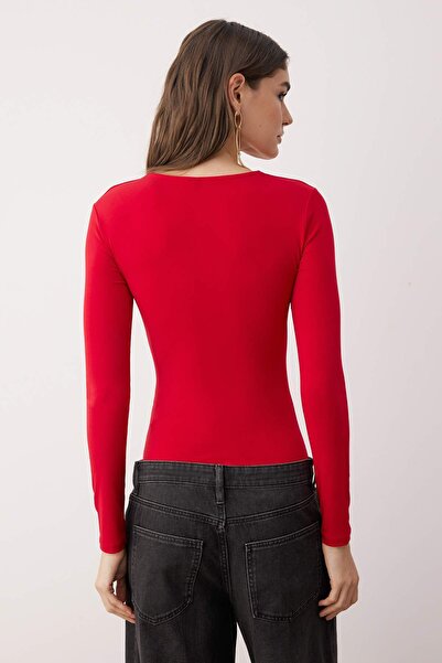 Trendyol Collection Red Tie-Up Asymmetric Neckline Knitted Body Tpraw26Bd00023