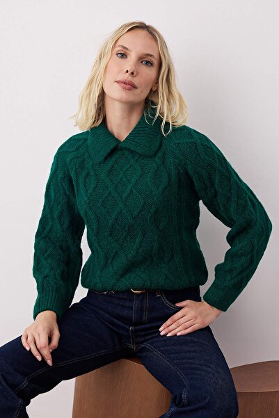 Trendyol Collection Duck Head Green Soft Textured Knitted Patterned Sweater Twoaw26Kz00242