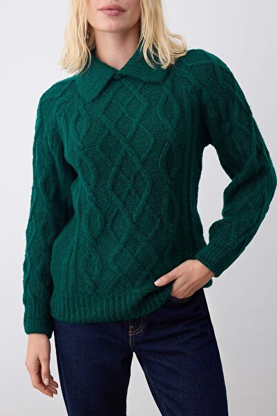 Trendyol Collection Duck Head Green Soft Textured Knitted Patterned Sweater Twoaw26Kz00242