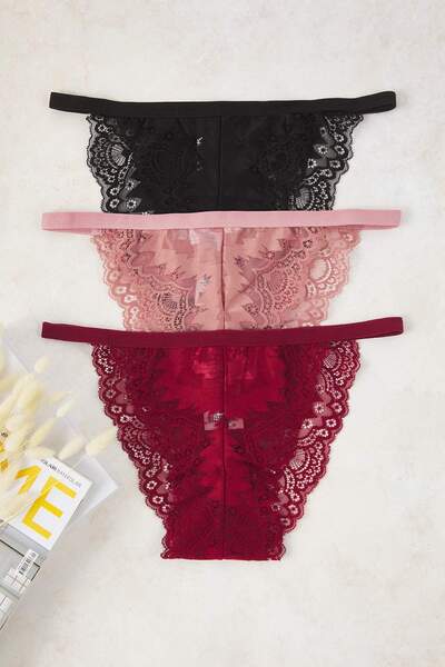 Trendyol Collection Multi-Colored 3-Pack Lace Brazilian Knitted Panties Thmaw26Ku00011