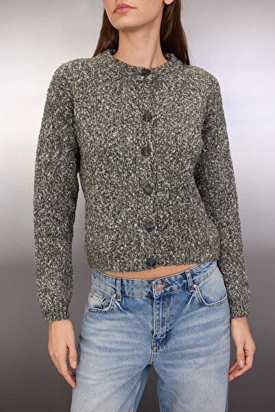 Trendyol Collection Khaki Boucle Yarn Knitwear Cardigan Twoaw26Hi00199