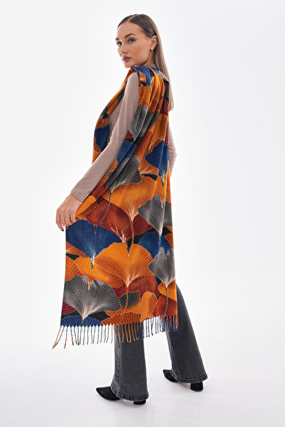 Axesoire 15162 Desenli Safran Püsküllü Kalın Şal