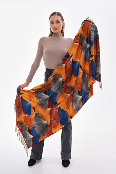 Axesoire 15162 Desenli Safran Püsküllü Kalın Şal