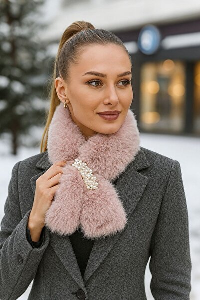 Axesoire 14700 Рожевий плюшевий шарф з аксесуарами з перлами