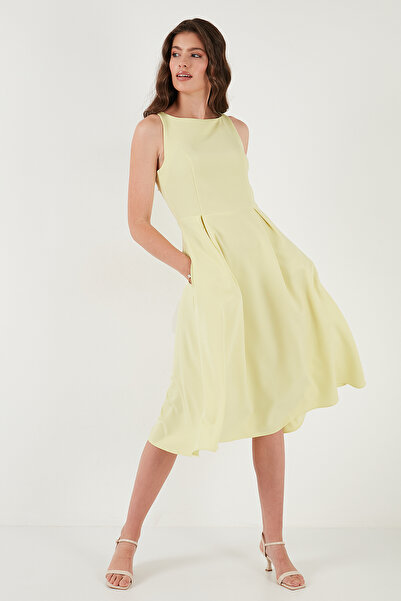 Lela Rochie midi plisată cu buzunare, cu decolteu rotund, cu croiala normală 6051963