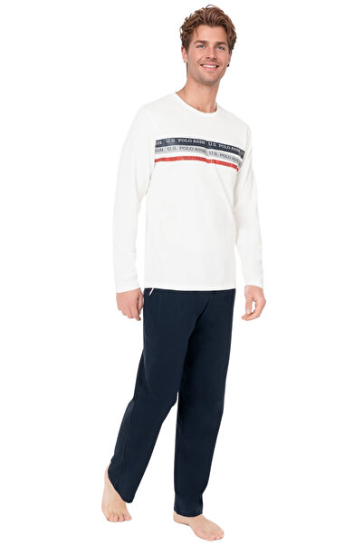 U.S. Polo Assn. Men's Ecru 100% Cotton Tracksuit Set – Comfortable and Stylish Design