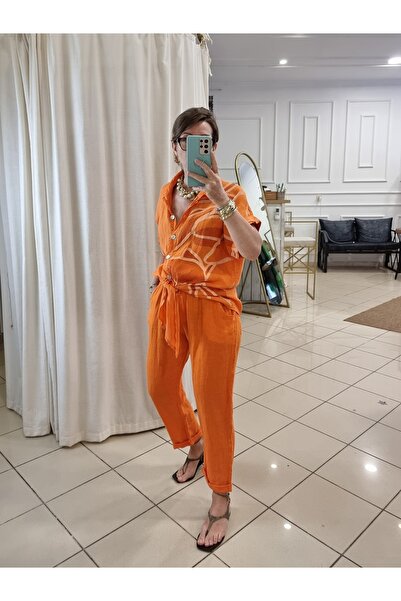 pudubutik 100% Linen Italian Orange Trousers