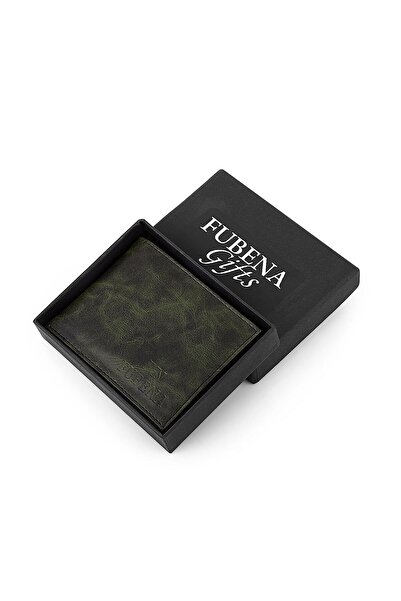 Fubena محفظة جلدية للرجال بدون صندوق بنمط أخضر عتيق
