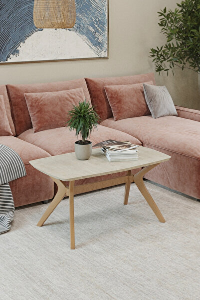 PLASMOB 55x90 Traverten-Ceviz Orta Sehpa Oturma Odası Sehpa-Salon Sehpa Zen M...