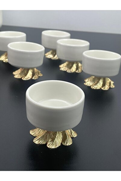 YzHome 6-Person White Porcelain Gold Metal Leg Coffee Side Turkish Delight Sauce Bowl