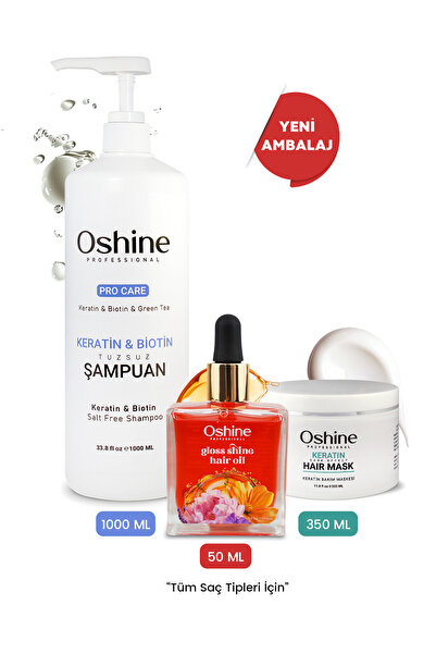 OSHİNE Keratin Bakım Serisi ( Tuzsuz Şampuan, Keratin Maskesi, Luxoil ) Kerat...