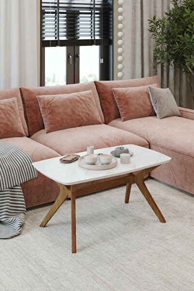 PLASMOB 55x90 Marmo-Ceviz Orta Sehpa Oturma Odası Sehpa-Salon Sehpa Zen Model