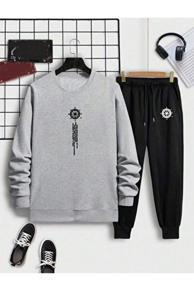 x-compass life Σετ φόρμας Crew Neck - 2-Pece Conbine, Vertical Print, Γυναικεία/Ανδρικά Unisex Εποχιακά