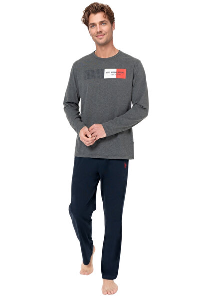 U.S. Polo Assn. Men's Long Sleeve Relaxed Fit Cotton Pajama Set - Anthracite Melange