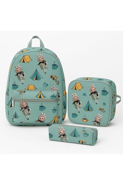 Bambus Üçlü Okul Çanta 3 Lü Kalemlik Beslenme Okul Çantası Seti İcecream
