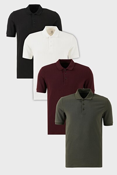 Buratti Βαμβακερό κανονικό κουμπιά γιακά πόλο 4 πακέτο Μπλουζάκια Ανδρικό T S...