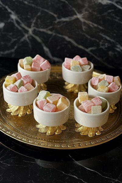 YzHome 6-Person White Porcelain Gold Metal Leg Coffee Side Turkish Delight Sauce Bowl