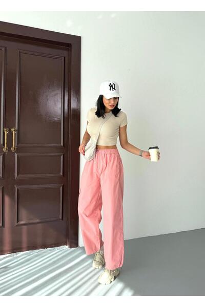 XBELLA DENİM Women's Parachute Fabric Cargo Pocket Waist and Leg Elastic Summer Pants